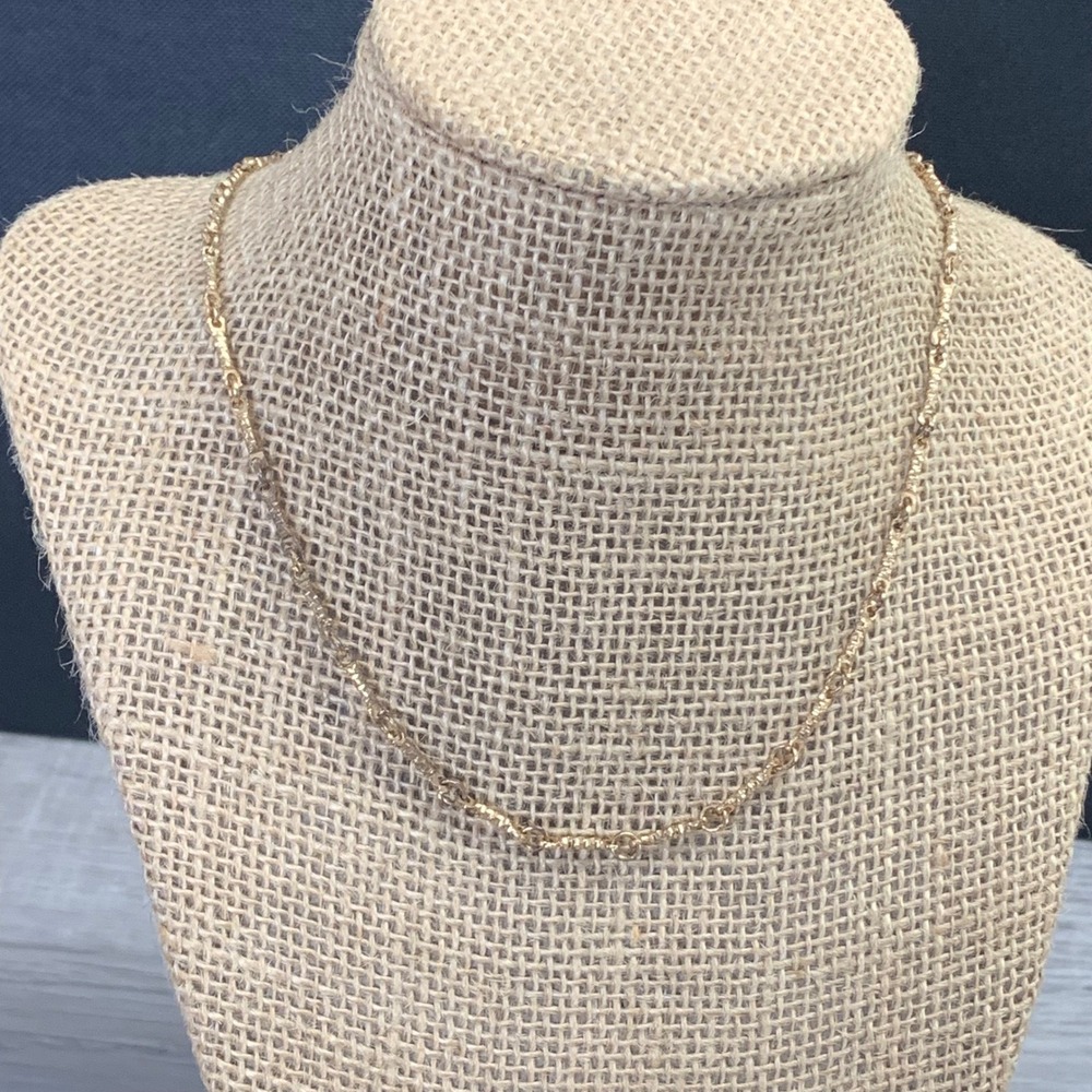 Gold Tone Textured Link Chain Necklace 16 Inch Adjustable Minimalist Layering